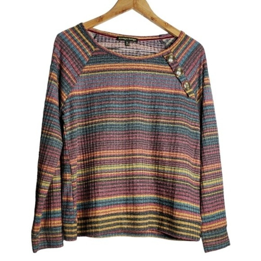 NWT Always Indigo orange brown burgundy maroon stripe button details top xl